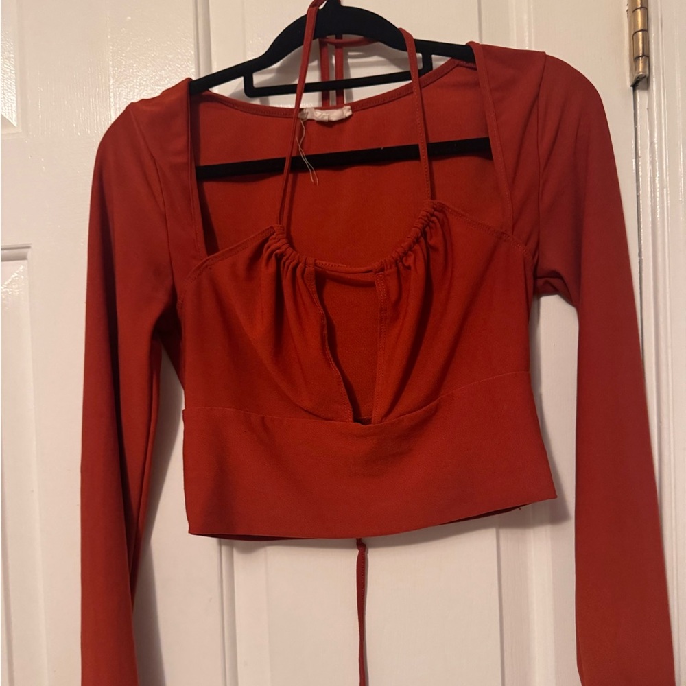 Long sleeve burnt orange Women's crop Top